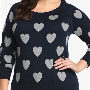 Torrid Blue Sweater With Gray Hearts
